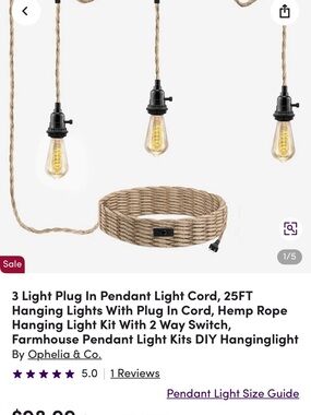 Ophelia & Co. Hemp Rope 3-Light Plug-In Pendant Kit - Natural Brown
